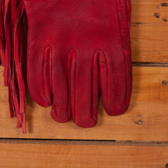 Vintage Handmade Native Style Leather Gauntlet Gloves with Beadwork and Fringe - Picture 7 of 10
